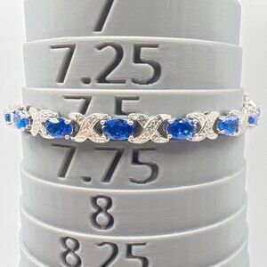 Blue Tennis Bracelet Gemstones and Diamond XOXO Link 7.5" Prong‎ Set Prom Bling